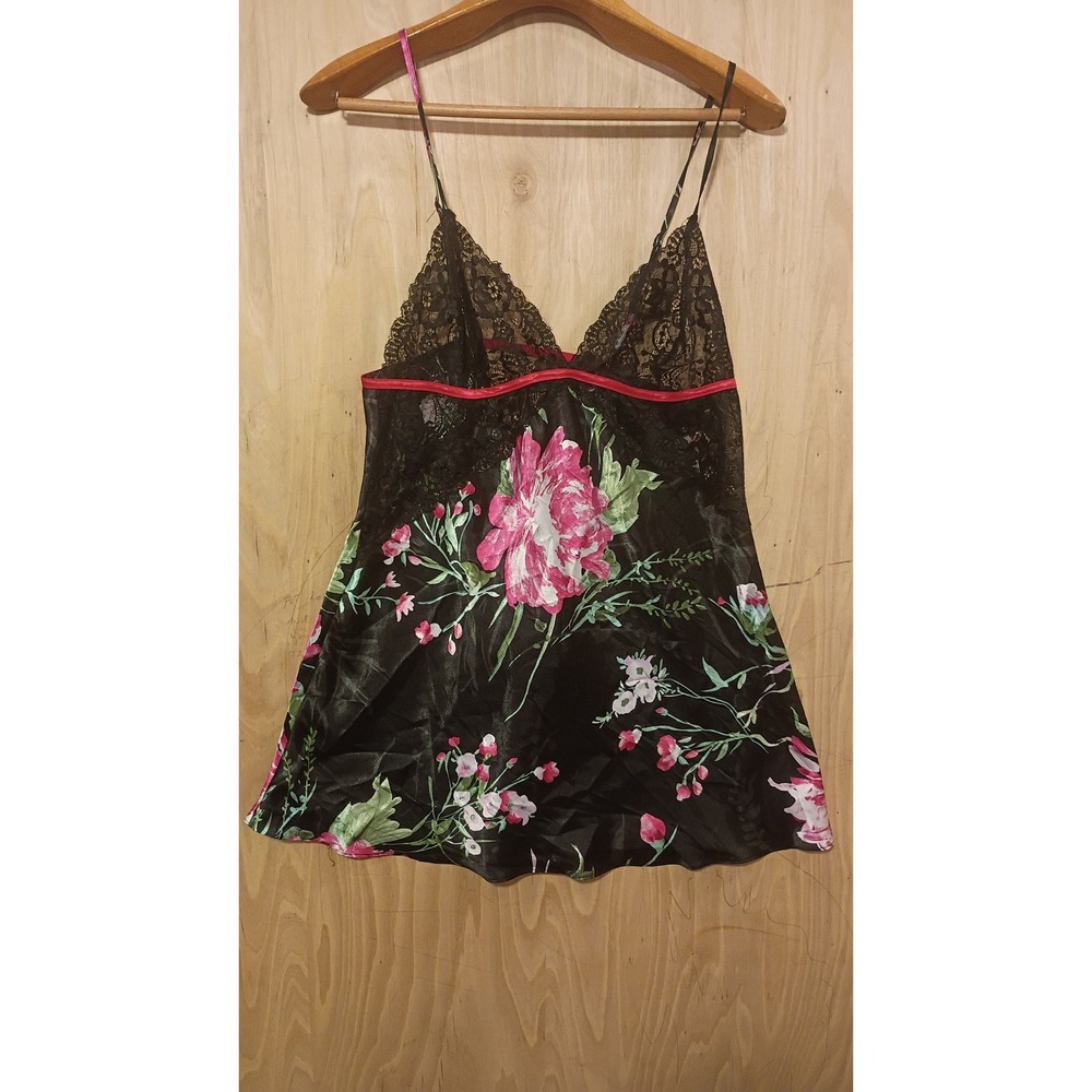 Secret Treasures Satin Lace Floral Chemise Nightgown Black Pink XL Romantic Goth